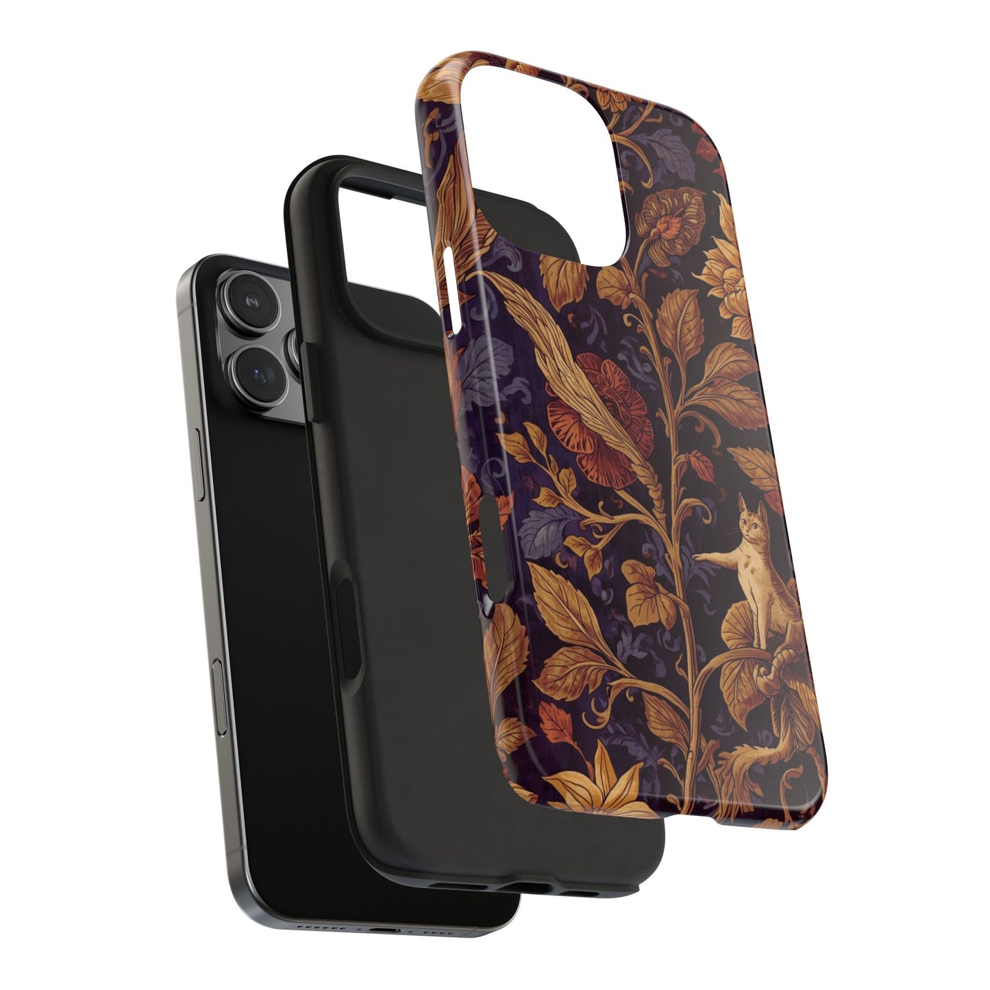 Tough Phone Case — Vintage Floral & Cat Protective iPhone Cover