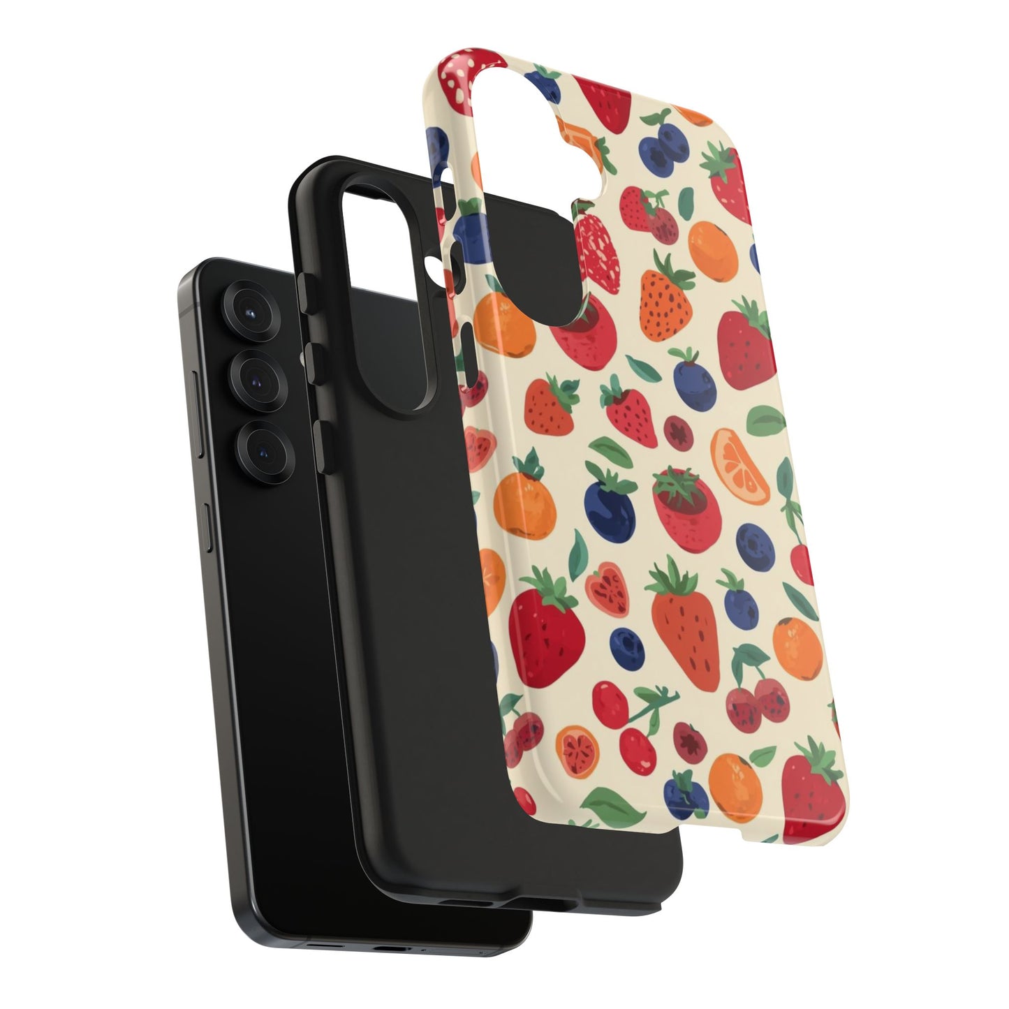 Fruit Pattern Tough Phone Case β Colorful Strawberry, Blueberry & Orange Protective Cover