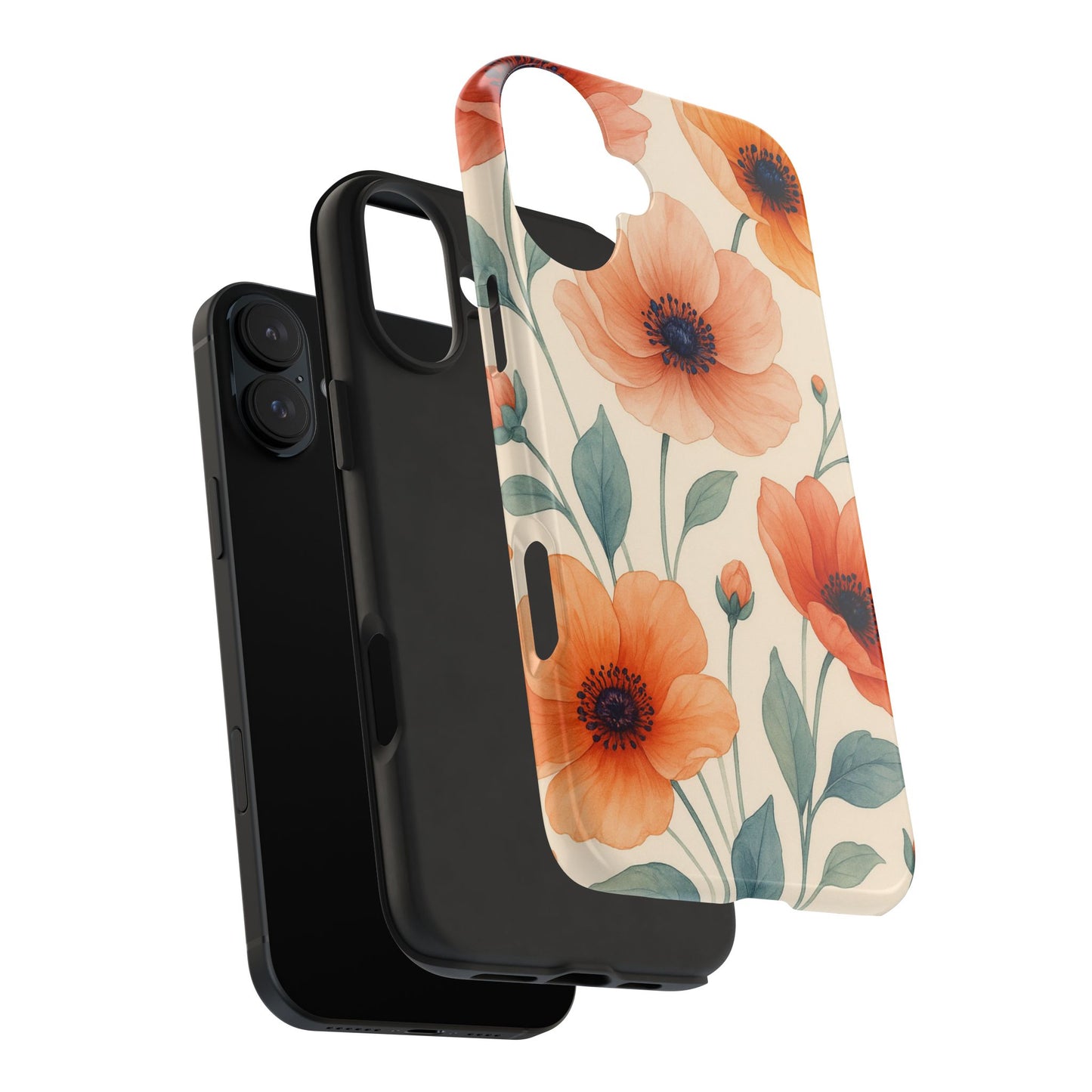 Floral Poppy Tough Phone Case β Protective iPhone Case with Orange Poppy Design