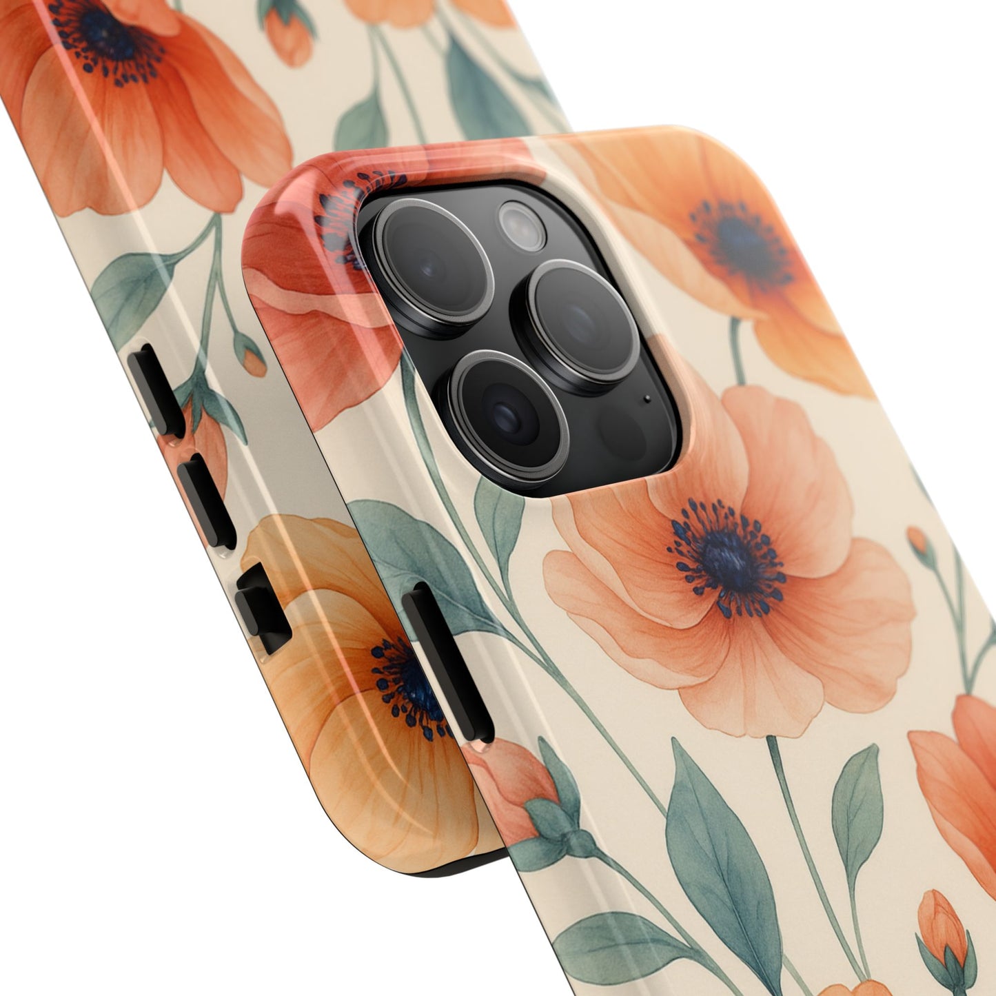 Floral Poppy Tough Phone Case — Protective iPhone Case with Orange Poppy Design