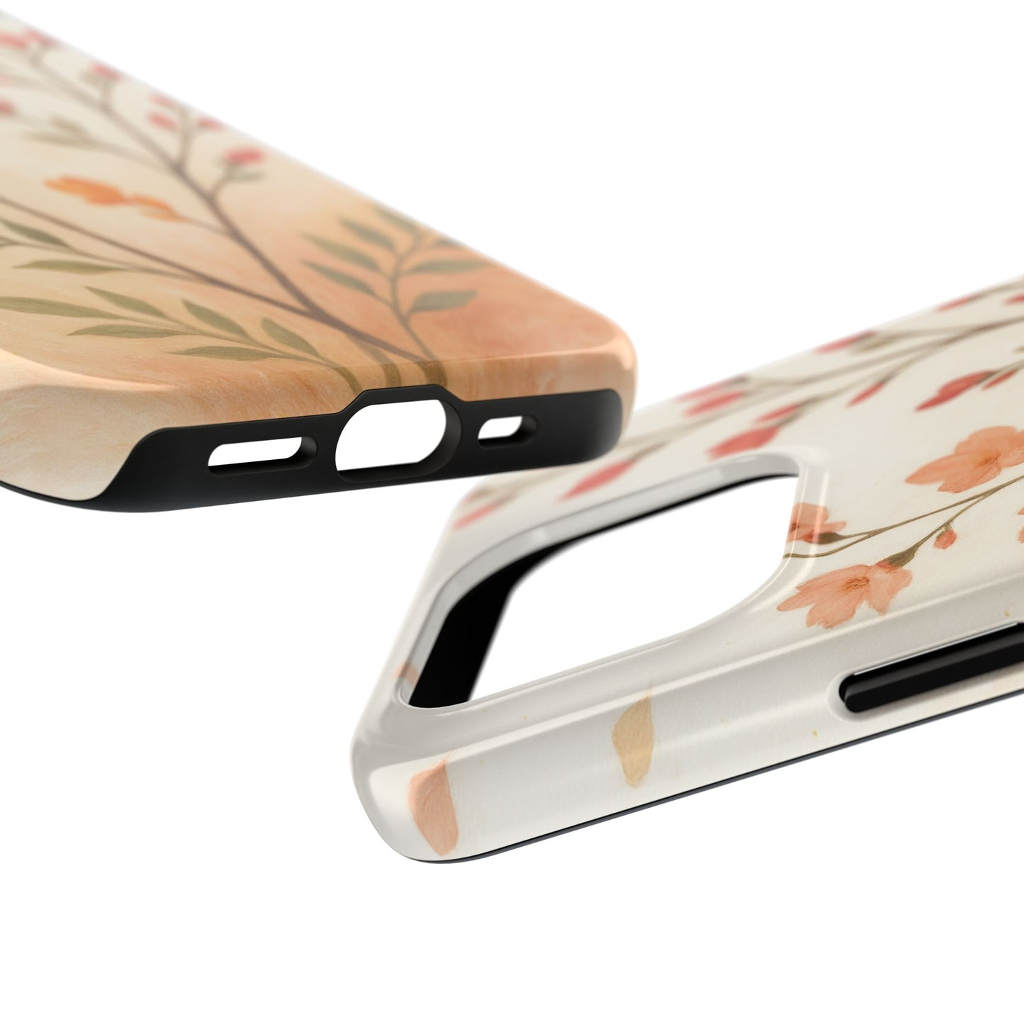 Floral Branch Tough Phone Case — Soft Peach Wildflower Protection
