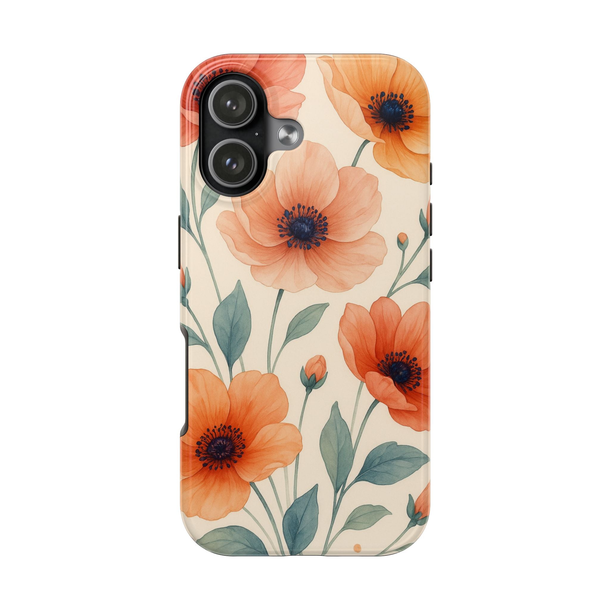 Floral Poppy Tough Phone Case — Protective iPhone Case with Orange Poppy Design