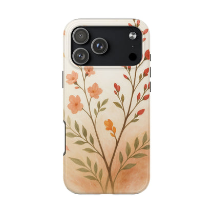 Floral Branch Tough Phone Case — Soft Peach Wildflower Protection