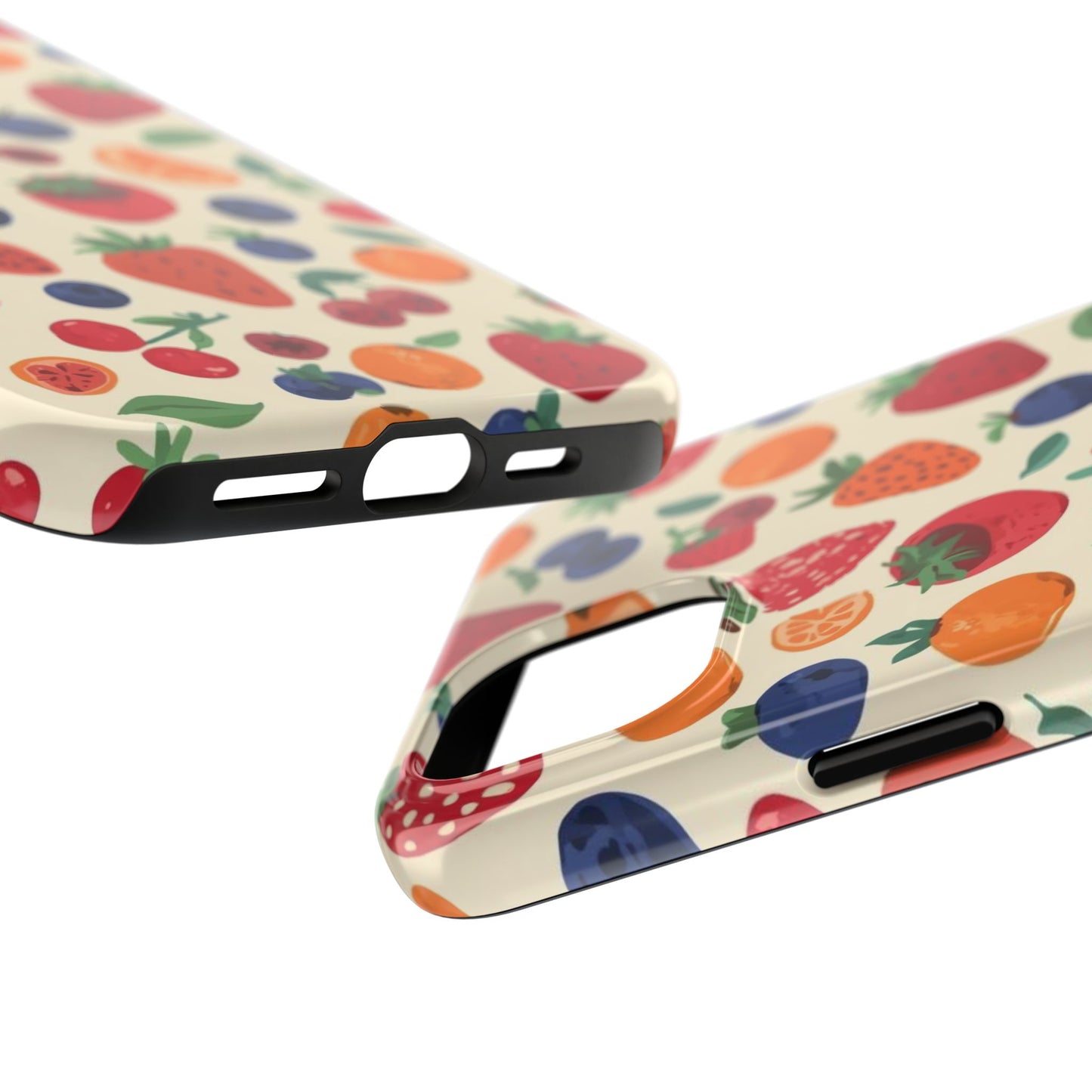 Fruit Pattern Tough Phone Case — Colorful Strawberry, Blueberry & Orange Protective Cover