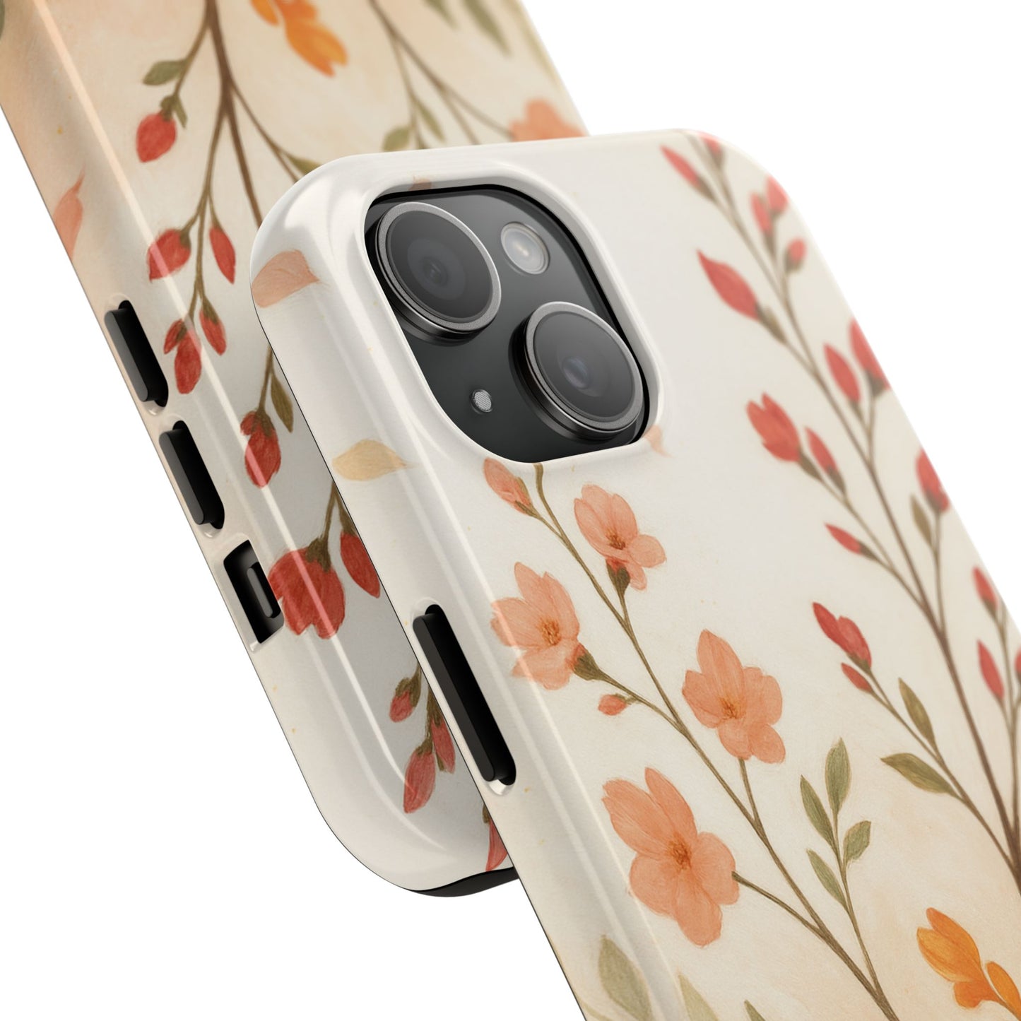 Floral Branch Tough Phone Case — Soft Peach Wildflower Protection
