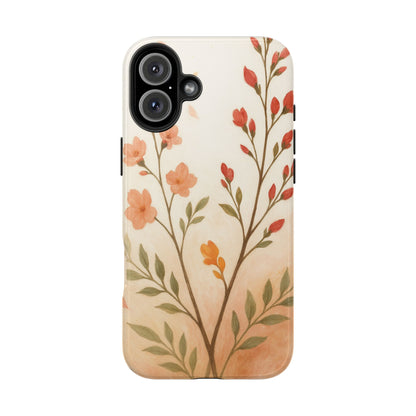 Floral Branch Tough Phone Case — Soft Peach Wildflower Protection