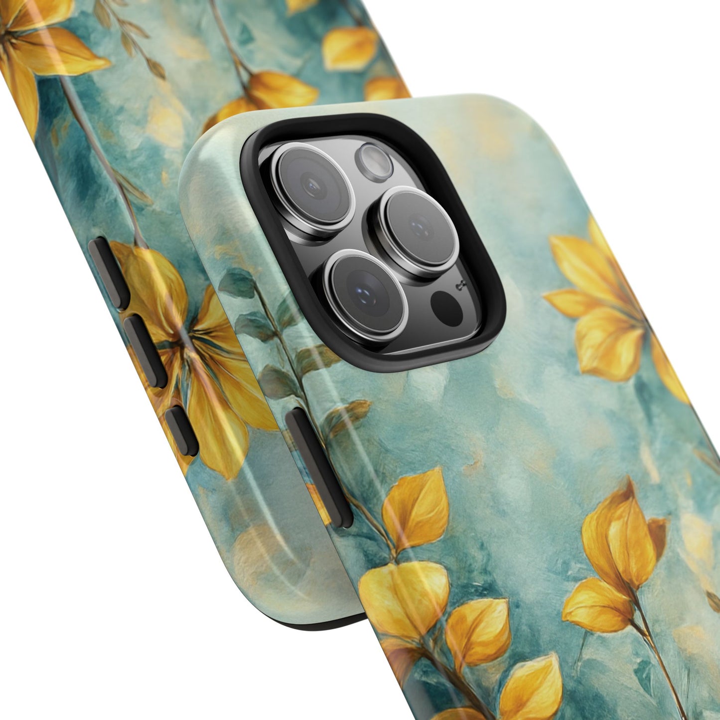 Floral Sunrise Tough Phone Case — Yellow Blooms on Teal Protective Cover