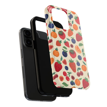Fruit Pattern Tough Phone Case — Colorful Strawberry, Blueberry & Orange Protective Cover
