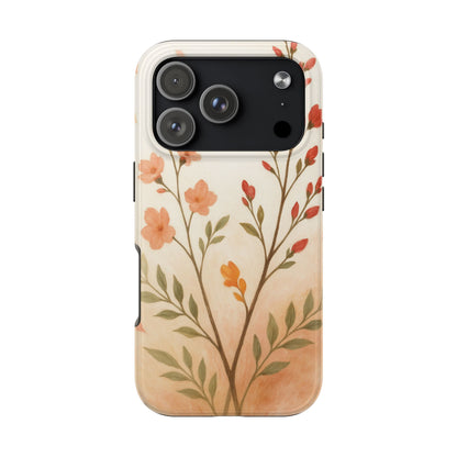 Floral Branch Tough Phone Case — Soft Peach Wildflower Protection