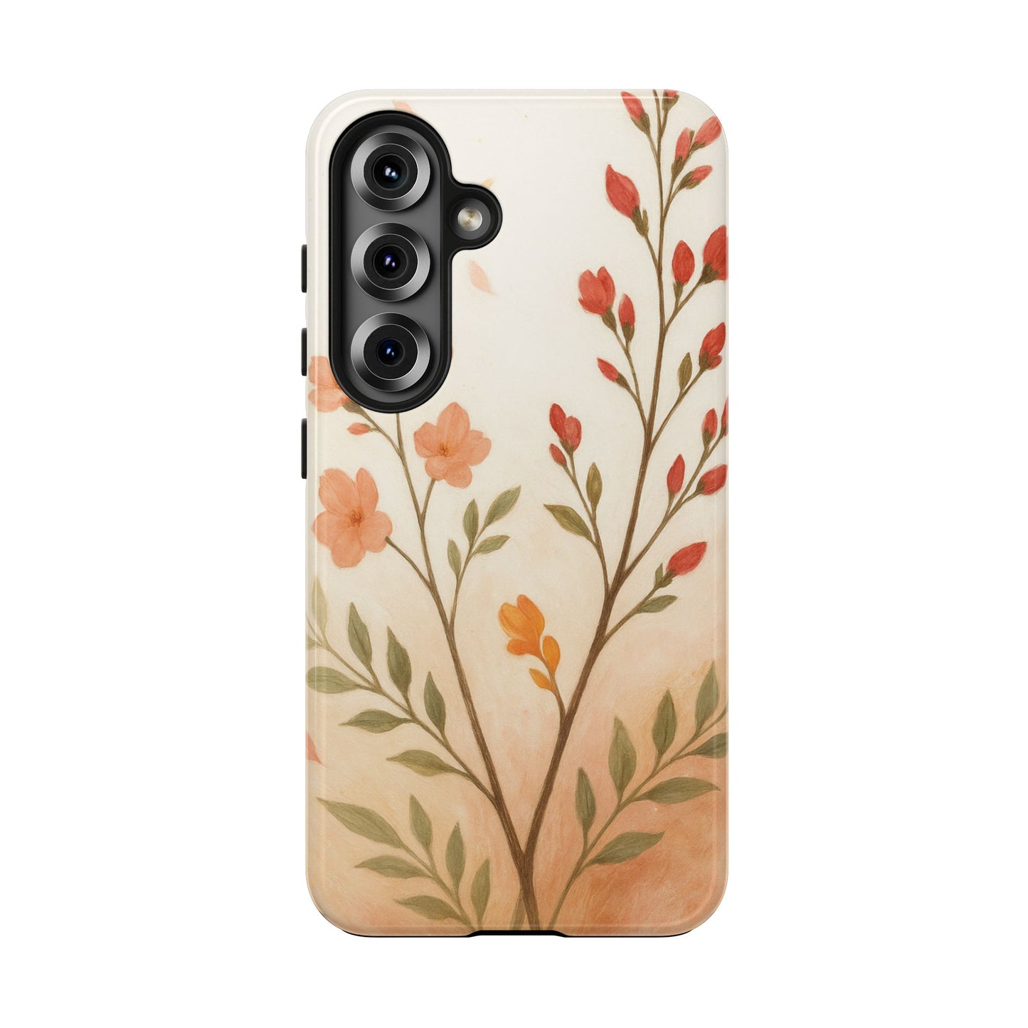 Floral Branch Tough Phone Case — Soft Peach Wildflower Protection