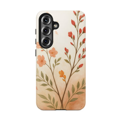 Floral Branch Tough Phone Case — Soft Peach Wildflower Protection