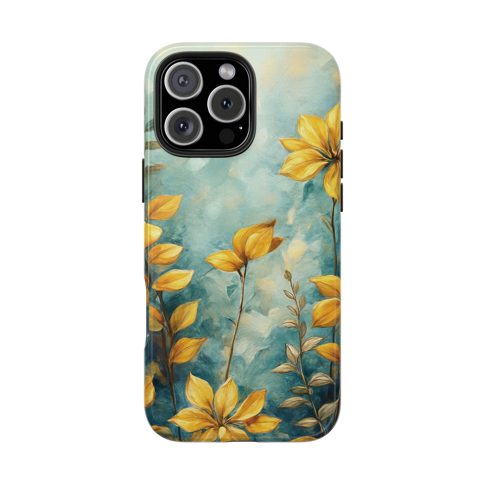 Floral Sunrise Tough Phone Case — Yellow Blooms on Teal Protective Cover