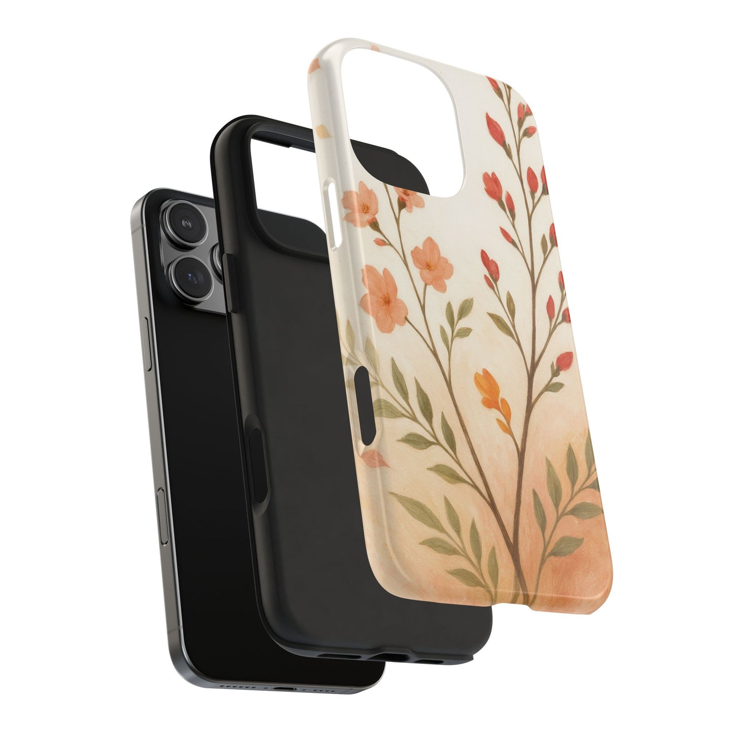 Floral Branch Tough Phone Case — Soft Peach Wildflower Protection