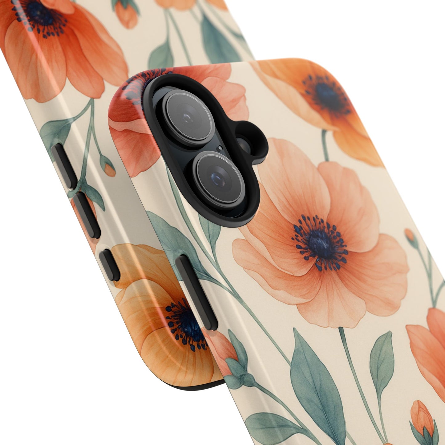 Floral Poppy Tough Phone Case — Protective iPhone Case with Orange Poppy Design