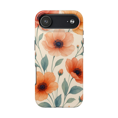 Floral Poppy Tough Phone Case — Protective iPhone Case with Orange Poppy Design