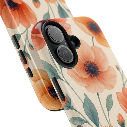 Floral Poppy Tough Phone Case — Protective iPhone Case with Orange Poppy Design