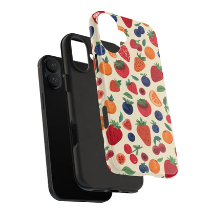 Fruit Pattern Tough Phone Case — Colorful Strawberry, Blueberry & Orange Protective Cover