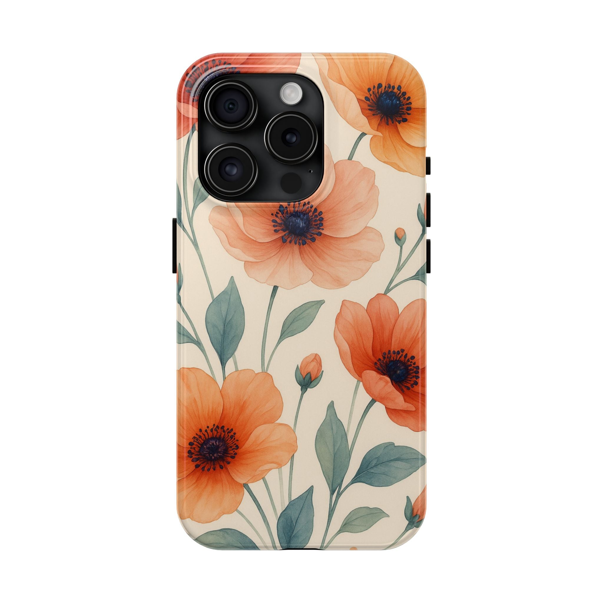 Floral Poppy Tough Phone Case — Protective iPhone Case with Orange Poppy Design