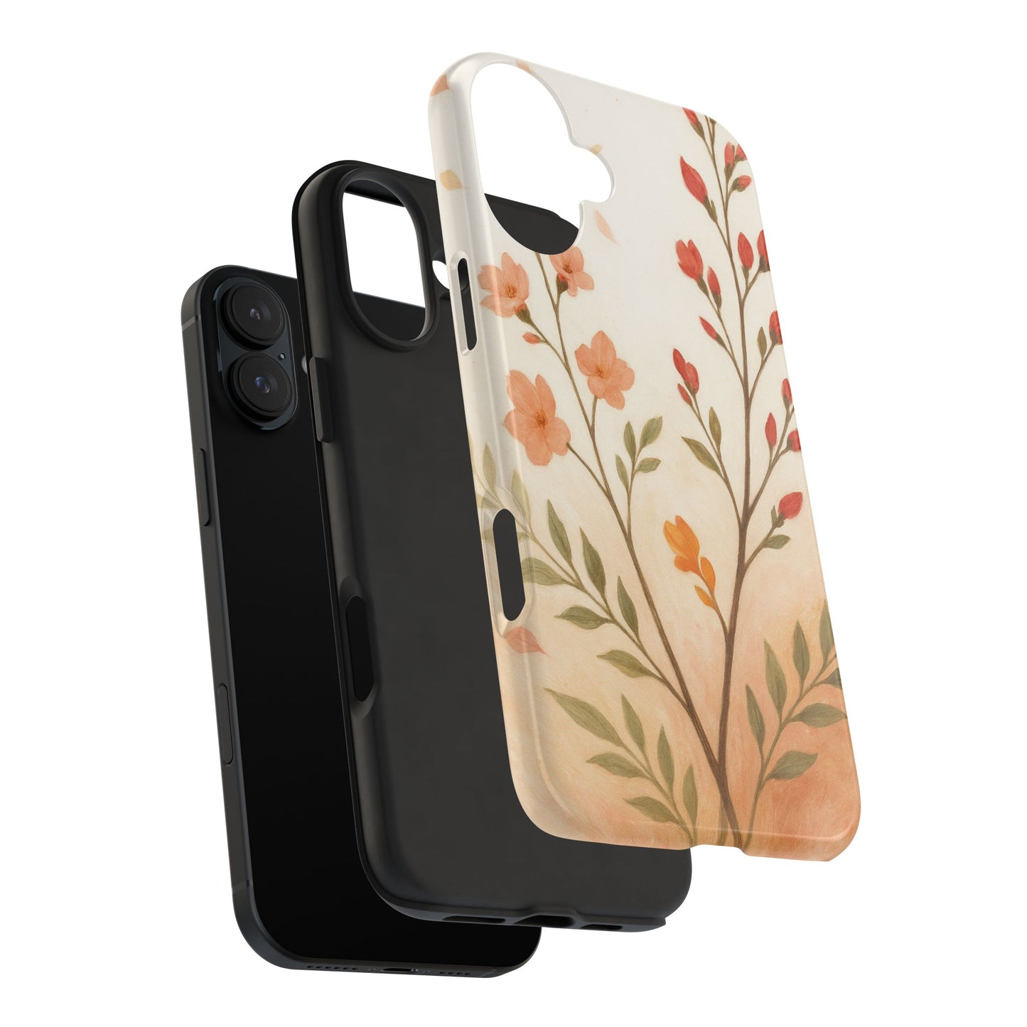 Floral Branch Tough Phone Case — Soft Peach Wildflower Protection