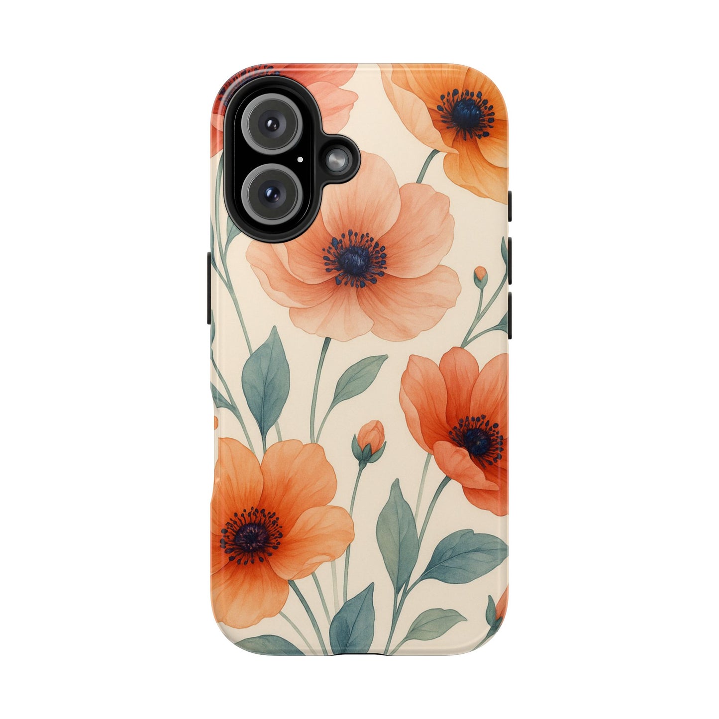 Floral Poppy Tough Phone Case — Protective iPhone Case with Orange Poppy Design