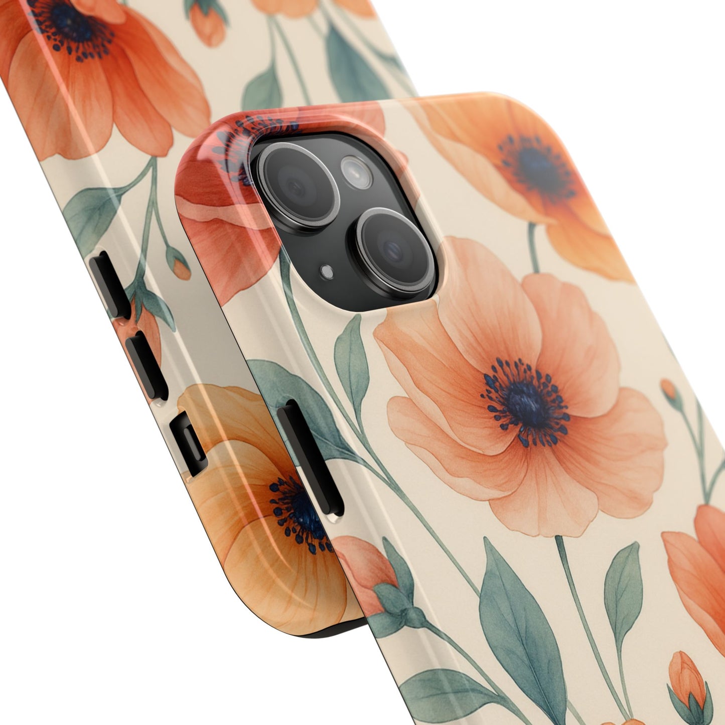Floral Poppy Tough Phone Case — Protective iPhone Case with Orange Poppy Design