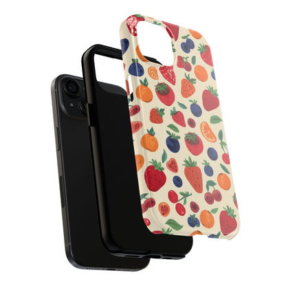 Fruit Pattern Tough Phone Case — Colorful Strawberry, Blueberry & Orange Protective Cover