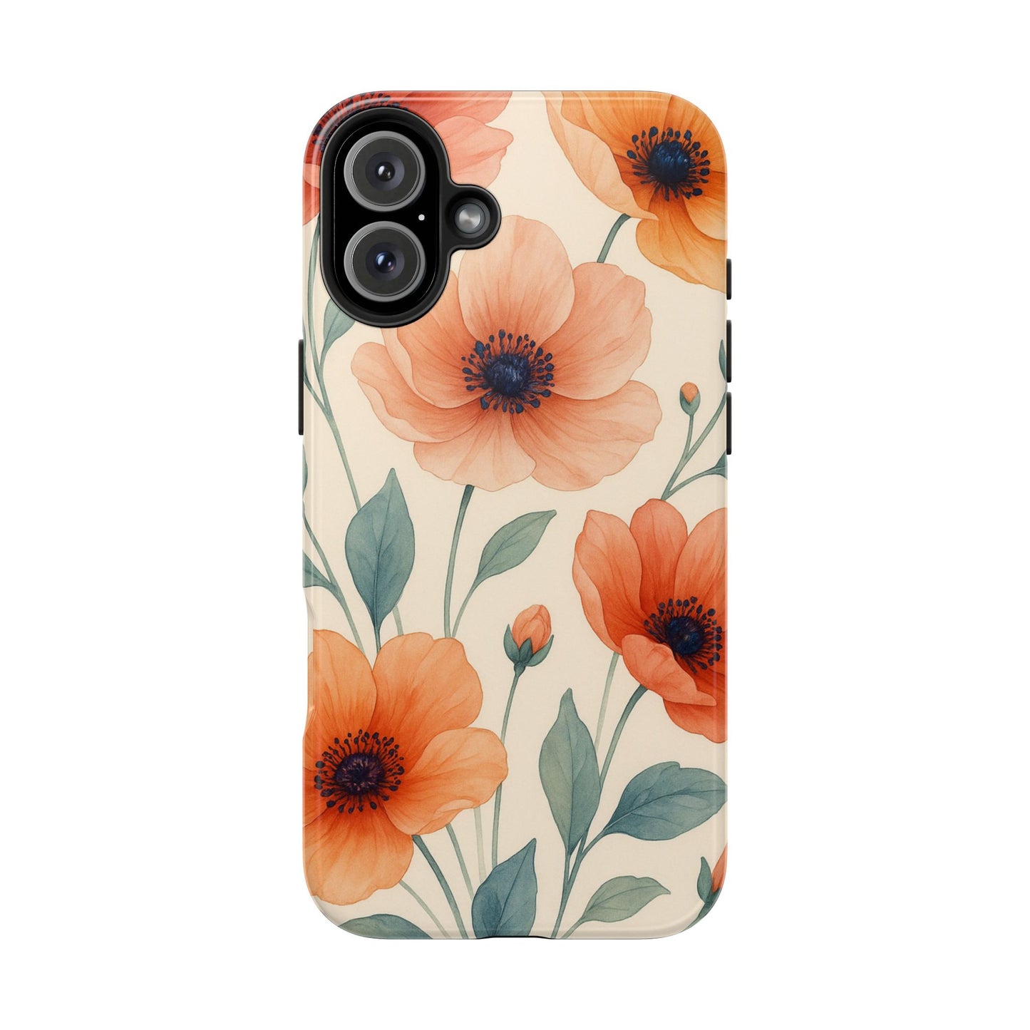 Floral Poppy Tough Phone Case — Protective iPhone Case with Orange Poppy Design