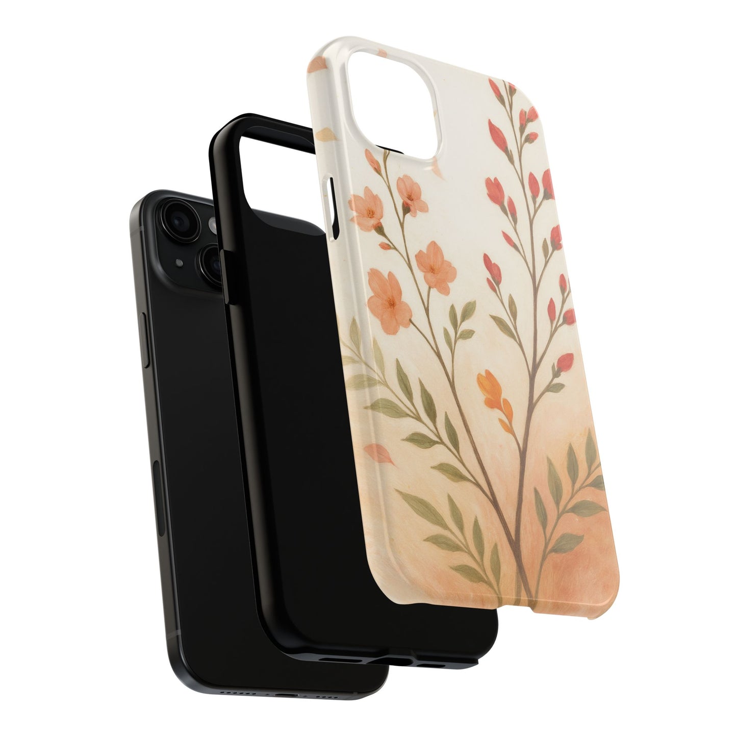 Floral Branch Tough Phone Case — Soft Peach Wildflower Protection