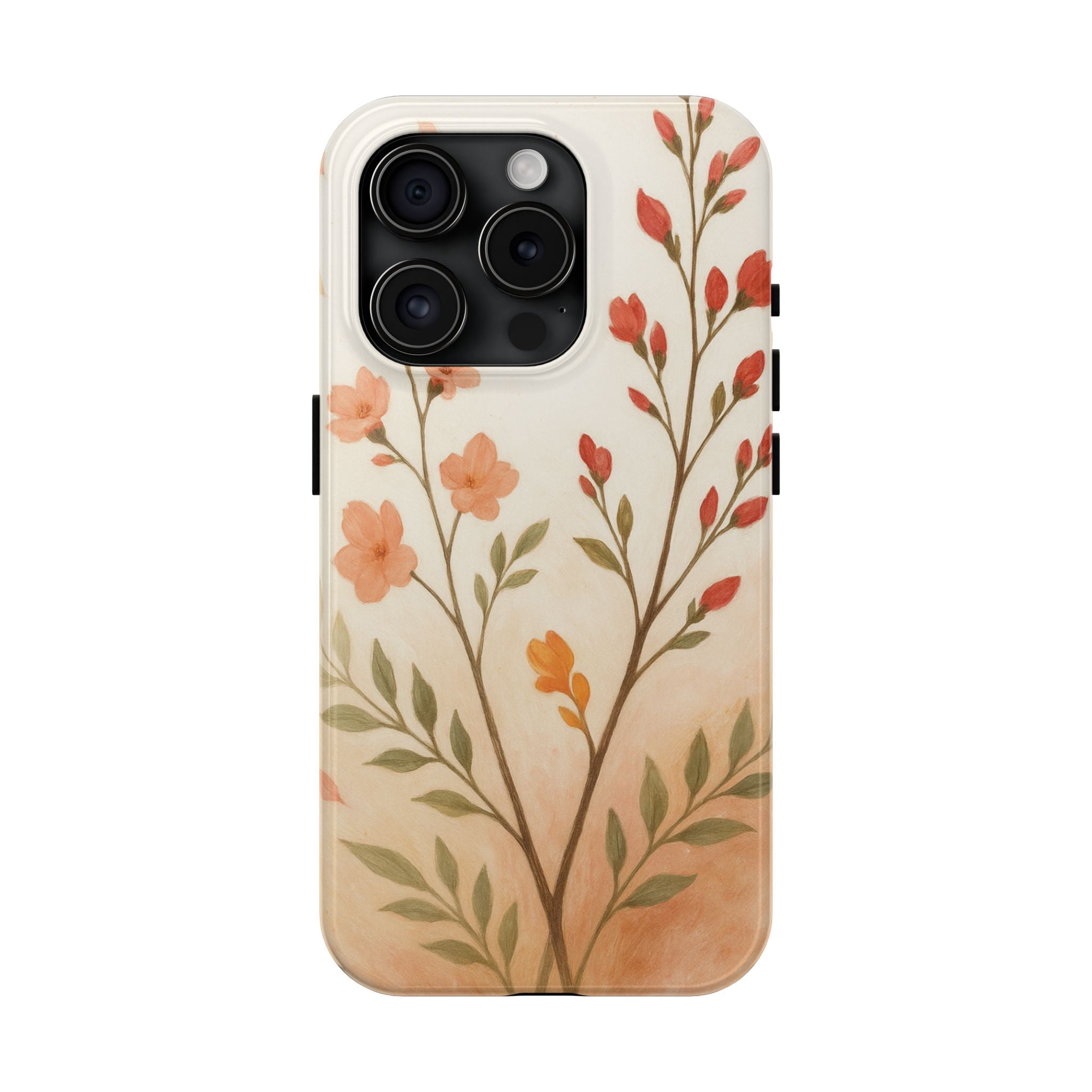 Floral Branch Tough Phone Case — Soft Peach Wildflower Protection