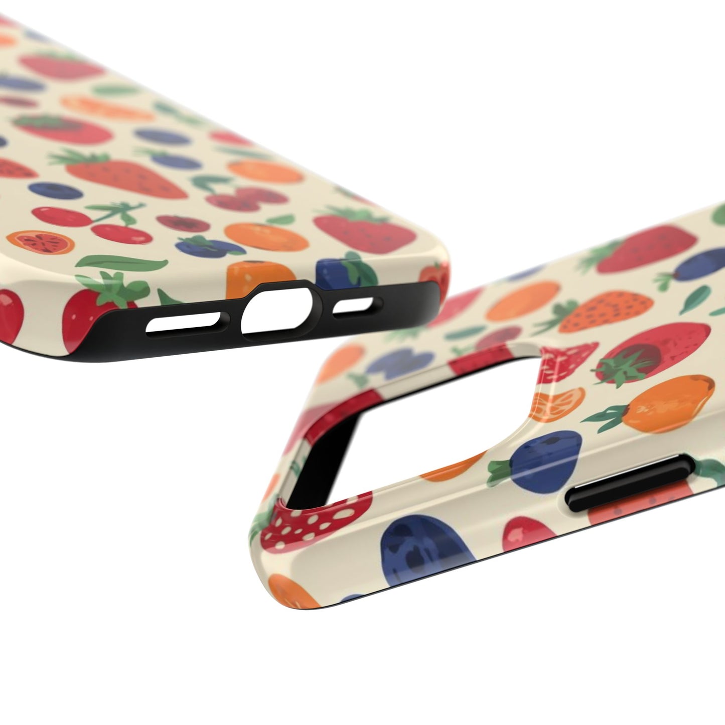Fruit Pattern Tough Phone Case — Colorful Strawberry, Blueberry & Orange Protective Cover