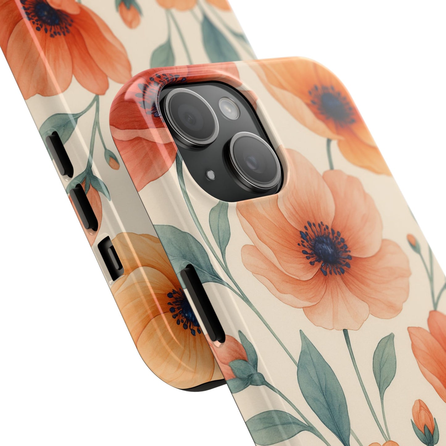 Floral Poppy Tough Phone Case — Protective iPhone Case with Orange Poppy Design