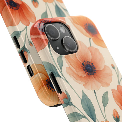 Floral Poppy Tough Phone Case — Protective iPhone Case with Orange Poppy Design