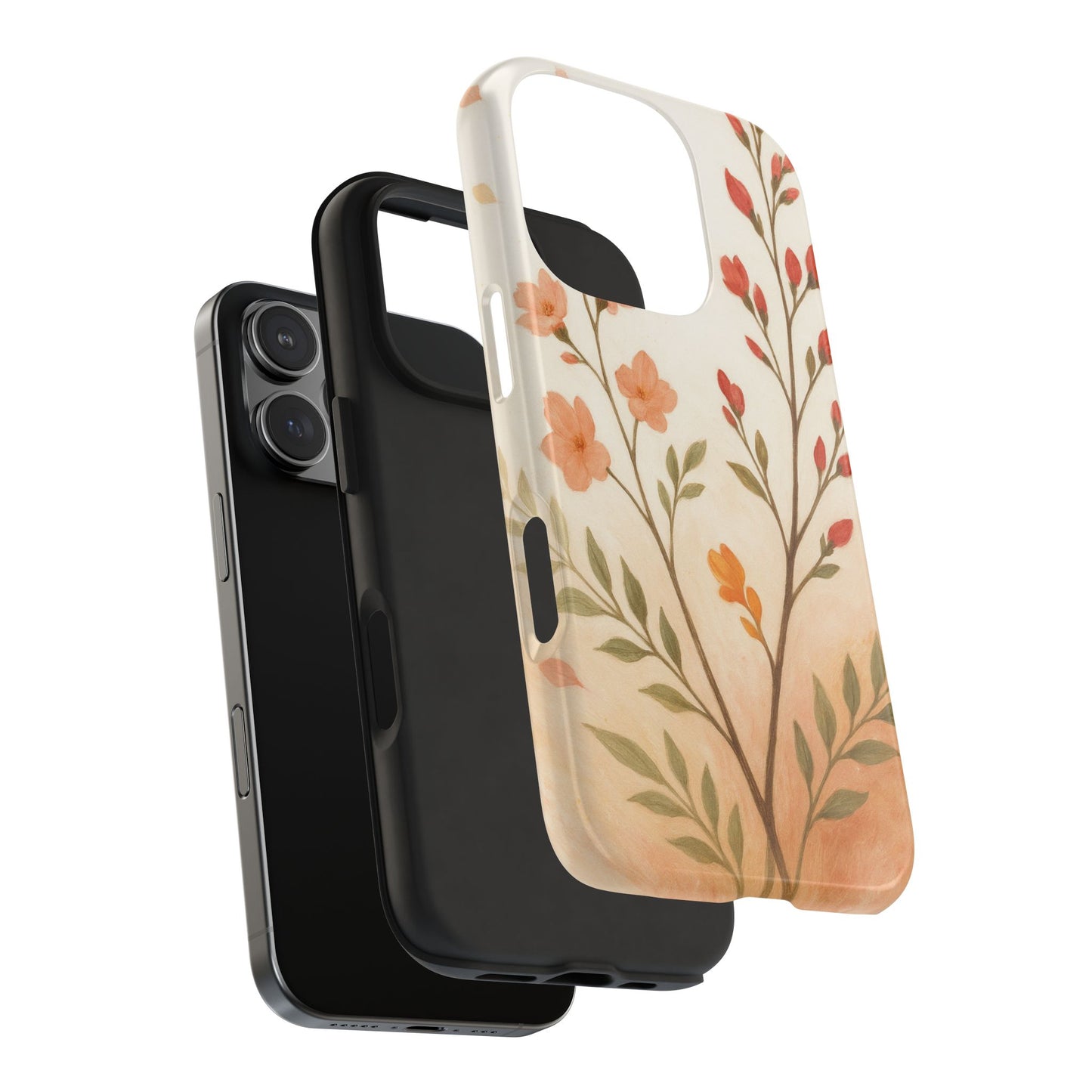 Floral Branch Tough Phone Case — Soft Peach Wildflower Protection