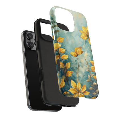 Floral Sunrise Tough Phone Case — Yellow Blooms on Teal Protective Cover