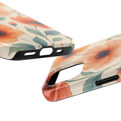 Floral Poppy Tough Phone Case — Protective iPhone Case with Orange Poppy Design