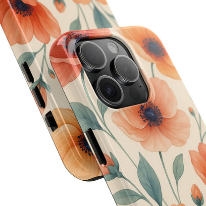 Floral Poppy Tough Phone Case — Protective iPhone Case with Orange Poppy Design