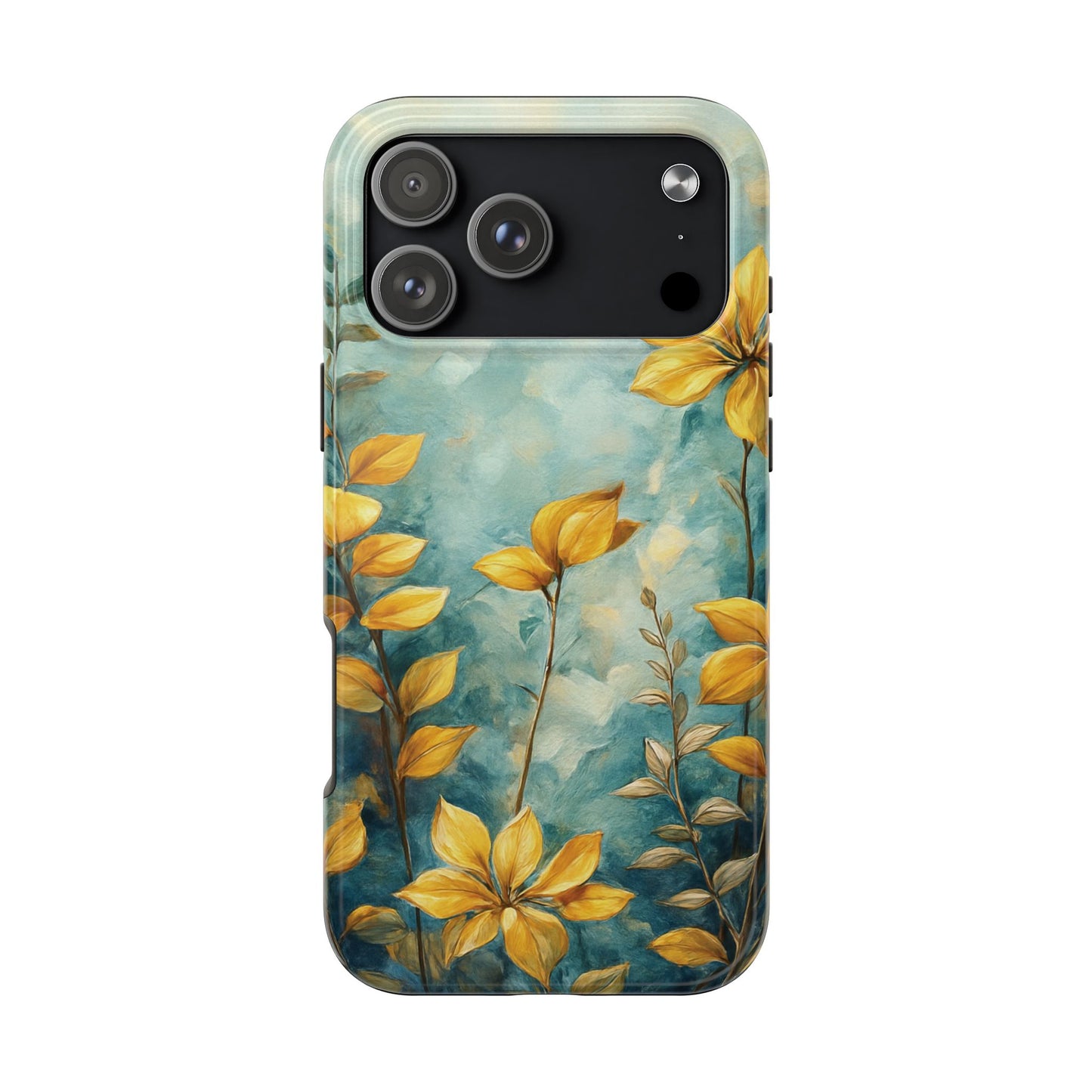 Floral Sunrise Tough Phone Case — Yellow Blooms on Teal Protective Cover