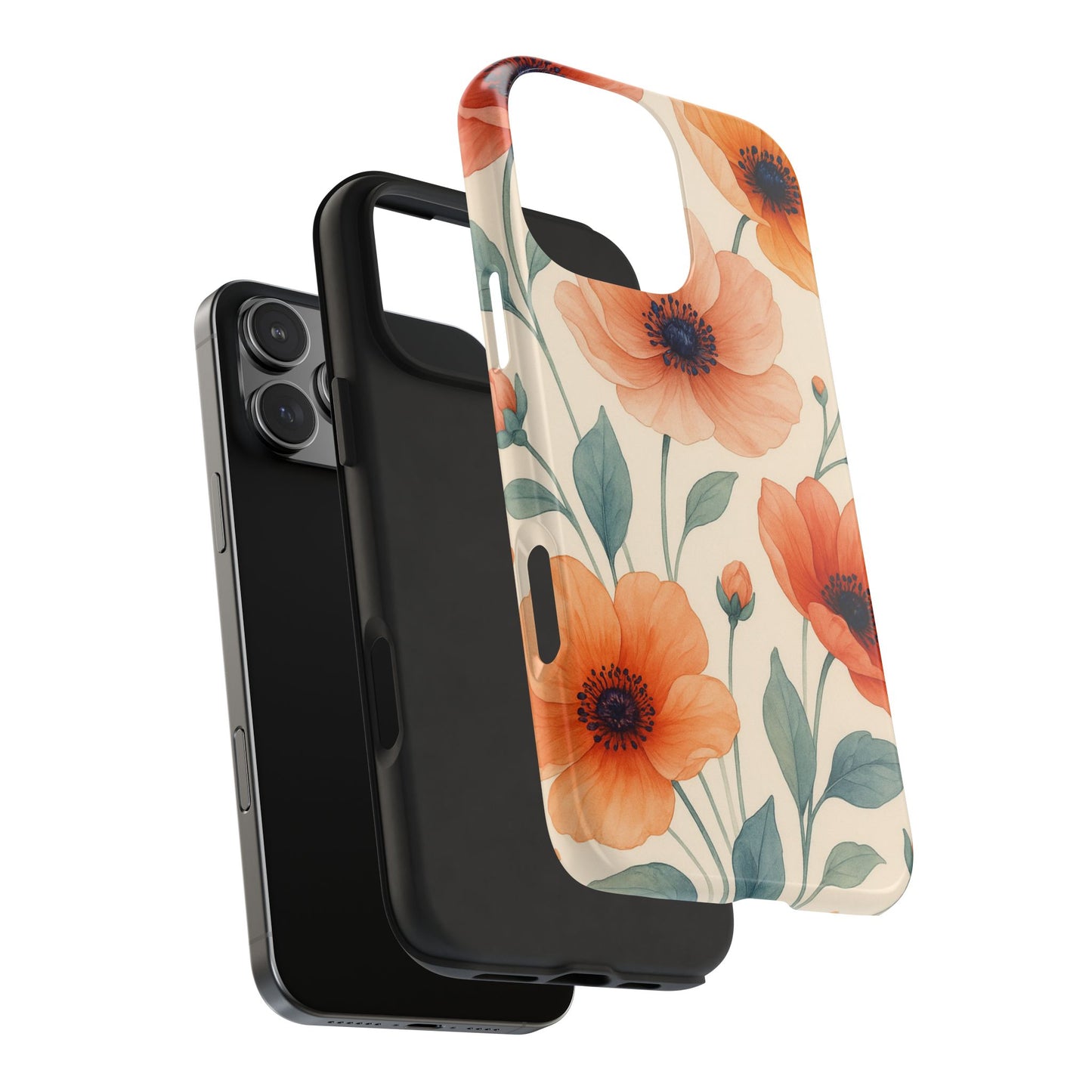 Floral Poppy Tough Phone Case — Protective iPhone Case with Orange Poppy Design