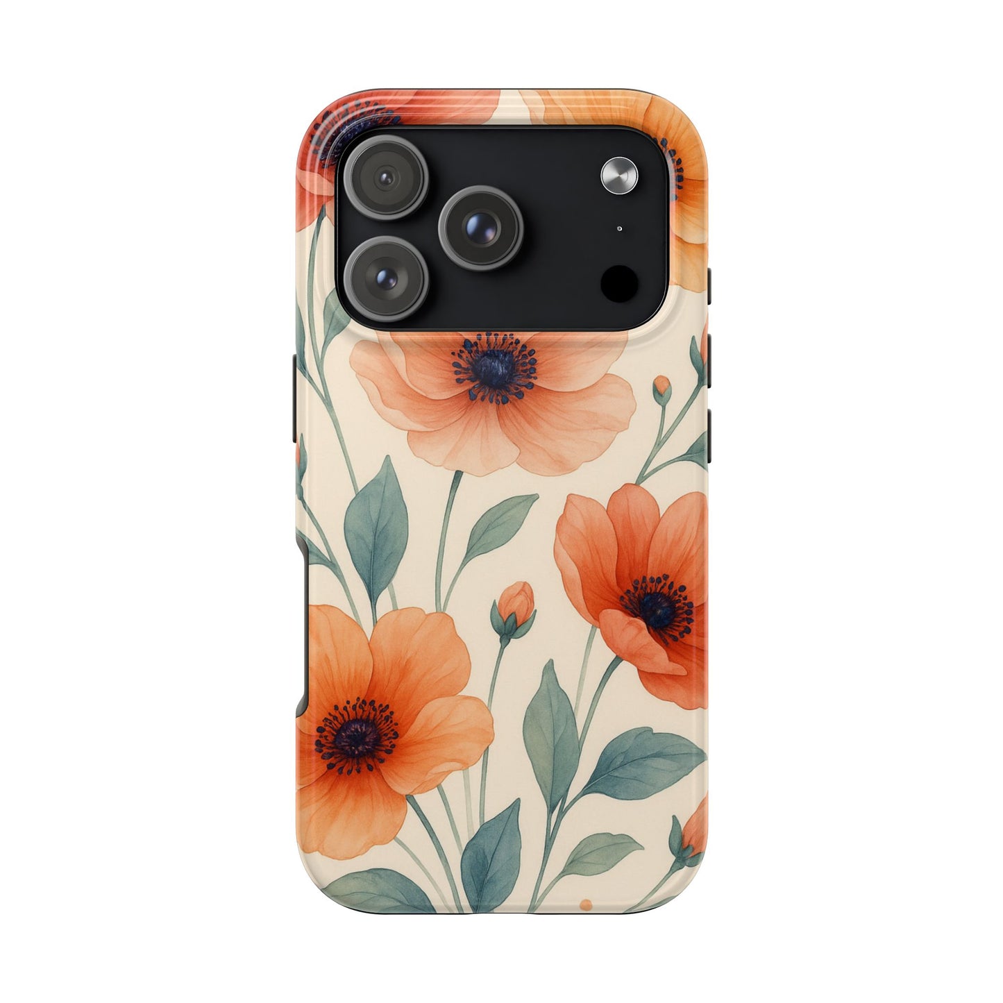 Floral Poppy Tough Phone Case — Protective iPhone Case with Orange Poppy Design