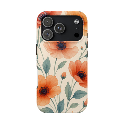 Floral Poppy Tough Phone Case — Protective iPhone Case with Orange Poppy Design
