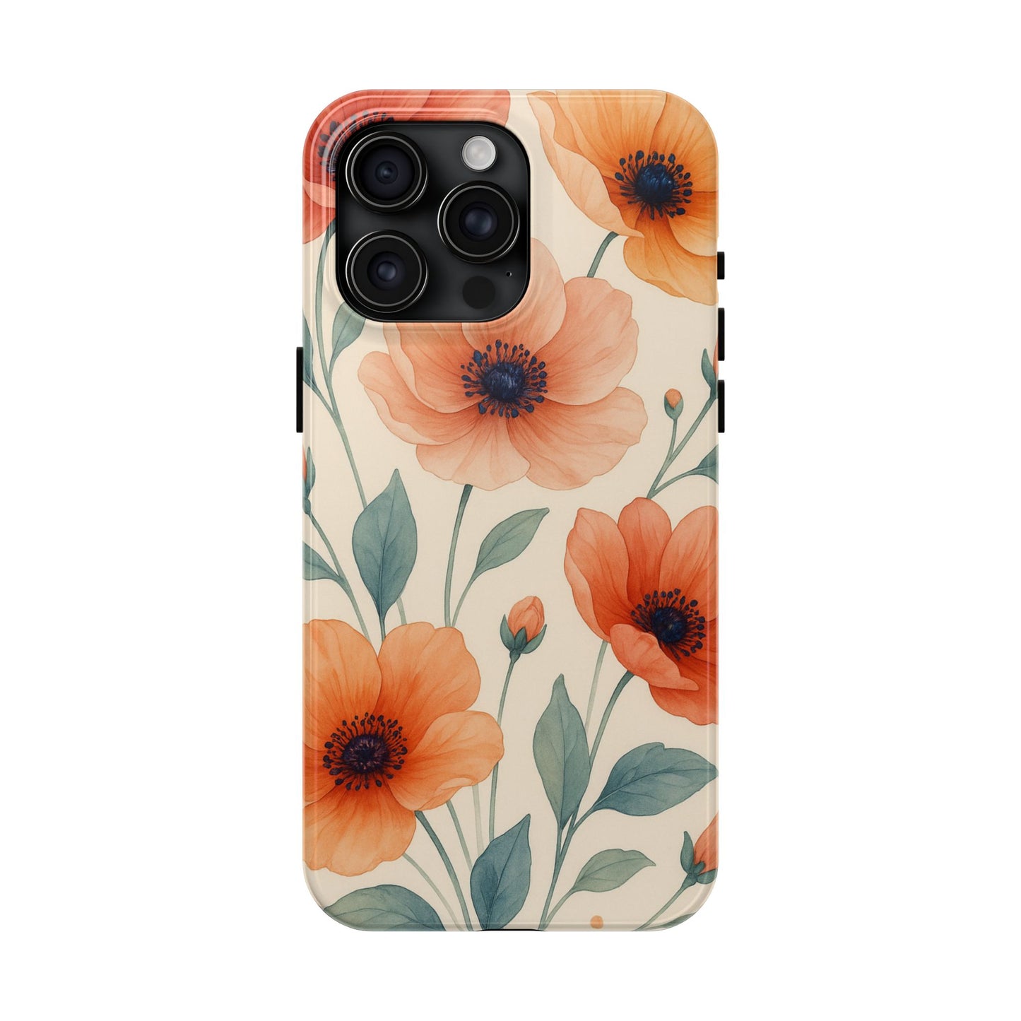 Floral Poppy Tough Phone Case — Protective iPhone Case with Orange Poppy Design