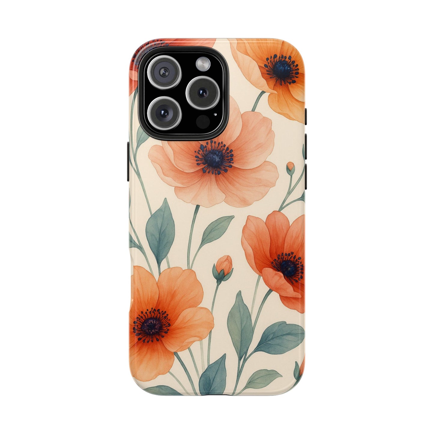 Floral Poppy Tough Phone Case — Protective iPhone Case with Orange Poppy Design