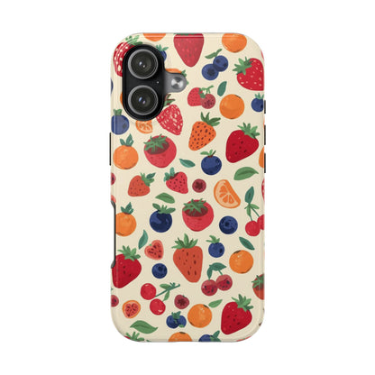 Fruit Pattern Tough Phone Case — Colorful Strawberry, Blueberry & Orange Protective Cover