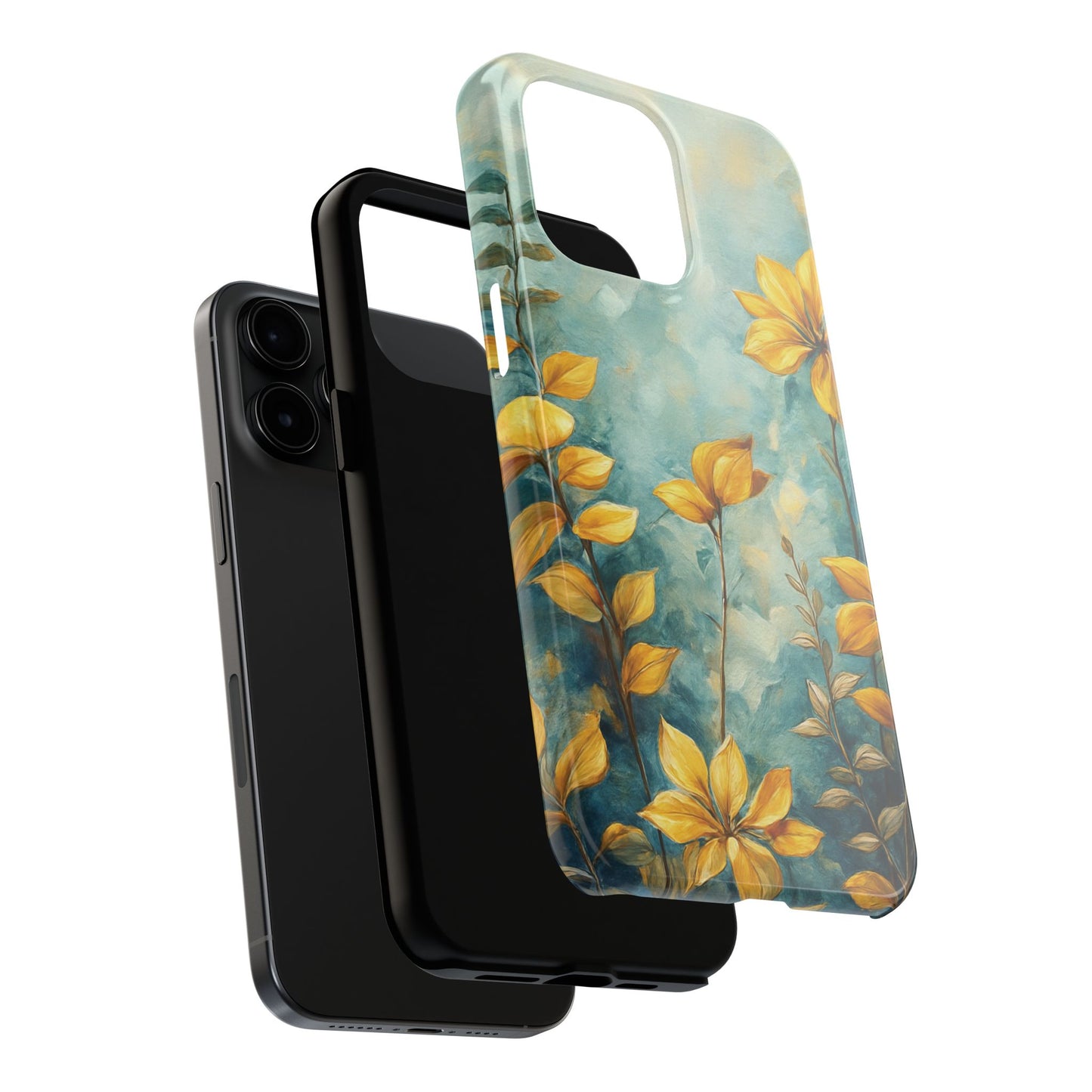 Floral Sunrise Tough Phone Case — Yellow Blooms on Teal Protective Cover