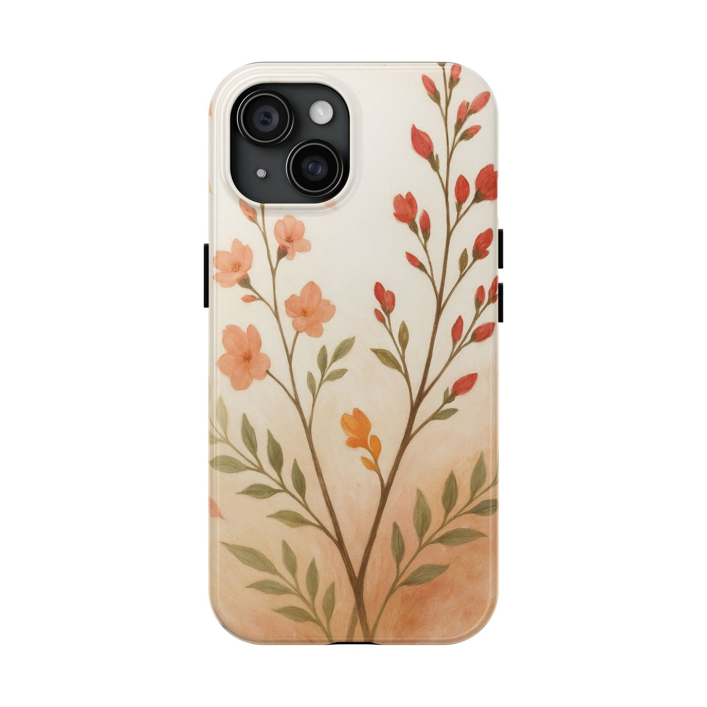 Floral Branch Tough Phone Case — Soft Peach Wildflower Protection