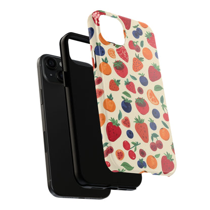Fruit Pattern Tough Phone Case — Colorful Strawberry, Blueberry & Orange Protective Cover