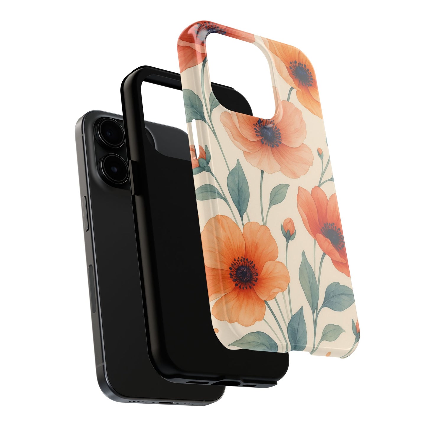 Floral Poppy Tough Phone Case — Protective iPhone Case with Orange Poppy Design