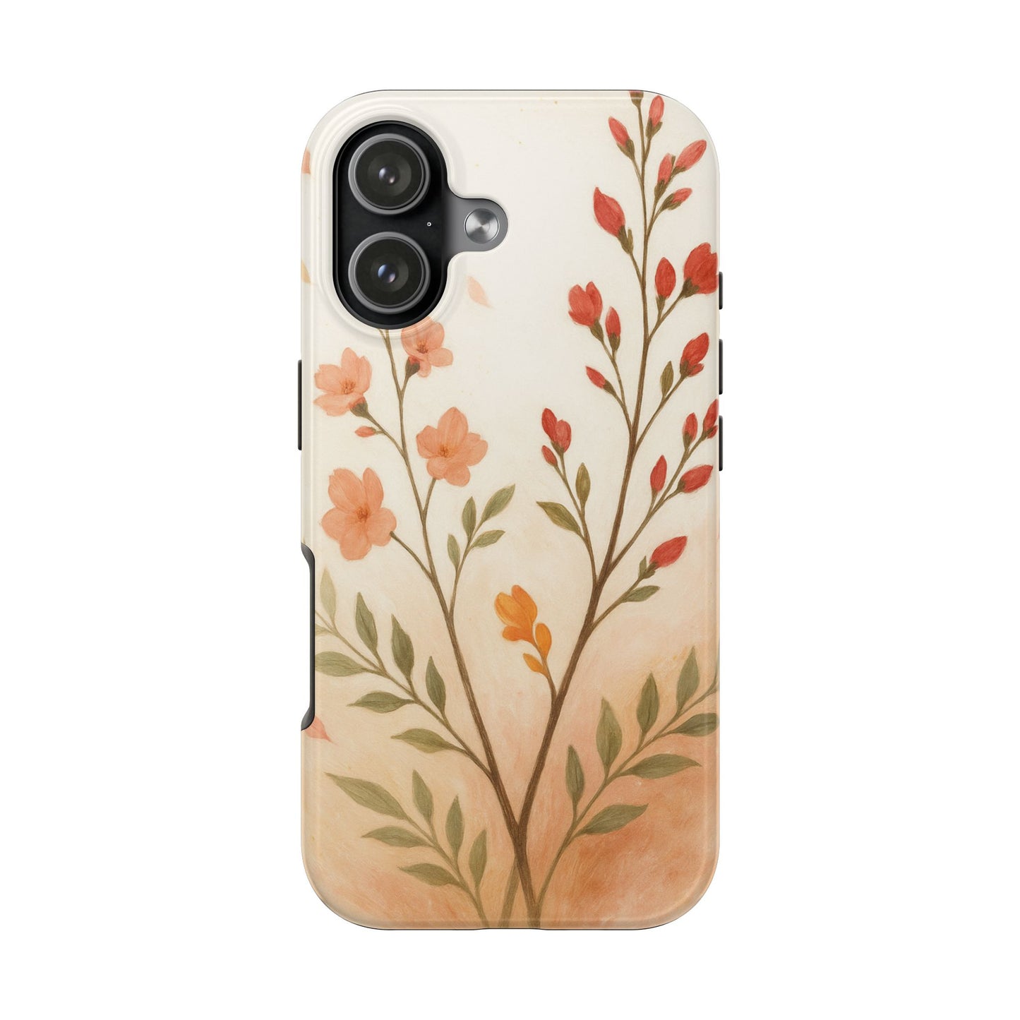 Floral Branch Tough Phone Case — Soft Peach Wildflower Protection