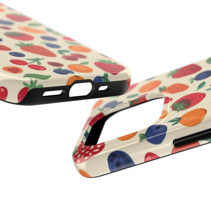Fruit Pattern Tough Phone Case — Colorful Strawberry, Blueberry & Orange Protective Cover