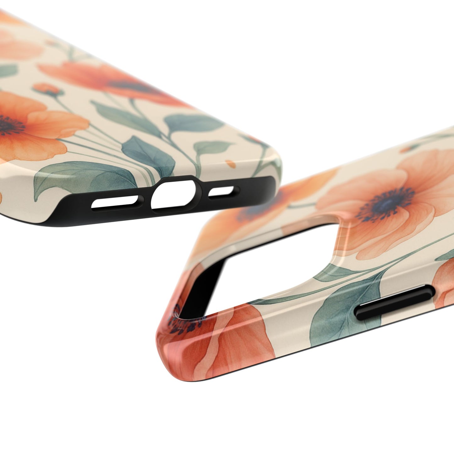 Floral Poppy Tough Phone Case — Protective iPhone Case with Orange Poppy Design